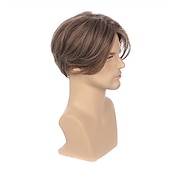 cheap Party Wigs-Short Straight Synthetic Wig Realistic Natural Side Part Wigs for Men Halloween Wigs