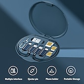 olcso Mobiltelefon-kábelek-1 csomag remax usb adapter kábel átalakító tárolódoboz több típusú töltővonal átalakító villám típusú c mikro adatátviteli eszköz tartalmaz sim kártya foglalatot tálca kiadó tű telefon tartóként használható