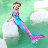 abordables Maillot de bain sirène-Enfants Fille Trois pièces Maillots de bain sirène Maillot de Bain Plage Natation Bloc de couleur à imprimé arc-en-ciel Actif Imprimer Maillots de bain 3-10 ans Eté Rose Claire Rose poussiéreuse