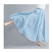 abordables Robes-Femme Balançoire Jupe longue Elégant Eté Maxi Jupes Couleur Pleine Plissé Casual Quotidien Noir Blanche Jaune Rouge Printemps &amp; Automne Coton Coton et lin