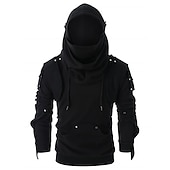 abordables sweats à capuche basiques pour hommes-Homme Sweat à capuche Tactique Noir Capuche Couleur unie Rivet Frais Hiver Vêtement Tenue Pulls Capuche Pulls molletonnés manche longue