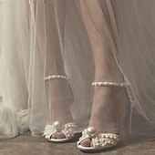 levne Formální-dámské jehlové podpatky zdobené perlami - elegantní svatební svatební boty s páskem kolem kotníku a designem s otevřenou špičkou