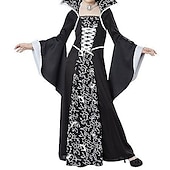 preiswerte Halloweenkostüme für Mädchen-kinderkleidung Mädchen Kleid Graphic Hexenkostüm für Kinder Langarm Party Halloween Bedruckt Basic Kostüm Baumwolle Asymmetrisch A Linie Kleid Sommer Frühling Herbst 4-12 Jahre Weiß Wein