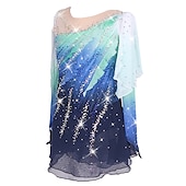 ieftine Rochii de patinaj artistic-Rochie de Patinaj Artistic Pentru femei Fete Πατινάζ στο πάγο Rochii Albstru+Verde Negru Peteci Strălucire Plasă Spandex Înaltă Elasticitate Antrenament Competiție Ținută Patinaj Confecționat Manual