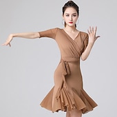 abordables Tenues de danse latine-danse latine danse salsa latine robe ceinture / ruban femme performance vêtements de tous les jours manches courtes cristal coton basique