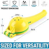 abordables Utensilios de cocina y gadgets-Exprimidor de lima limón 2 en 1 - exprimidor de mano exprimidor de limón - exprimidor de cítricos manual de extracción máxima (atolón amarillo y azul vibrante)