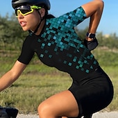 abordables Maillots pour femmes-Femmes Maillot de cyclisme Géométrique Manche Courte Cyclisme Maillot Top avec 3 poches arrière VTT Vélo tout terrain Cyclisme sur route Séchage Rapide Bandes réfléchissantes Poche Arrière Évacuation