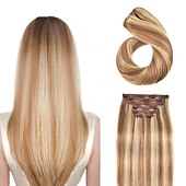 abordables Extensions à Clips-A Clipser Extensions de cheveux Cheveux Naturel humain 7 pièces Pack Droit soyeux Noir Extensions de cheveux