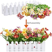 preiswerte Künstliche Pflanzen &amp; Blumen-Künstliche Blumenpflanzen – gemischte Farbgänseblümchen im Lattenzauntopf für Innenbüro, Hochzeit, Heimdekoration, künstliche Blumen für Hochzeit, Bogen, Garten, Wand, Heimparty, Hotel, Büro,