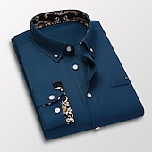 billiga Button Down-skjortor för män-Herr Skjorta Button Down skjorta Skjorta med krage Blommig Bröllop Arbete Vin Svart Vit Marinblå Långärmad Nedvikt Vår &amp; Höst Kläder Button-Down