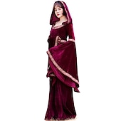 זול שמלה-רטרו\וינטאג' ימי הביניים רנסנס שמלות קוסם ויקינג הנכרי מכשפות עלון תחפושות בגדי ריקוד נשים בנות קלטי מלכותי ליל וולפורגיס האלווין (ליל כל הקדושים) קרנבל נשף מסכות מסיבה\אירוע ערב