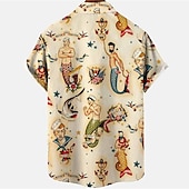 cheap Retro Vintage Print-Men&#039;s Mermaid Shirt Summer Hawaiian Shirt Aloha Shirt Short Sleeves Shirt Turndown Vintage Fashion Designer Outdoor Street Casual Black White Yellow 3D Print S M L