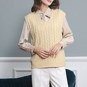 baratos Cores Sólidas-Colete de suéter de venda imperdível amazon europeu e americano moda casual sem mangas cabo suéter com decote em v colete de malha feminino