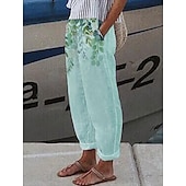 cheap Straight-Leg Pants-Women&#039;s Cotton Linen Pants Baggy Pants Linen Like Vacation Designer Ankle-Length Mid Waist Polka Dot Flower / Floral Side Pockets Baggy Print Comfort Micro-elastic Casual Daily