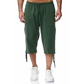economico Classico-Per uomo Pantaloncini Pantaloncini di lino Pantaloncini estivi Pantaloncini da spiaggia Pantaloni modello Capri A cordoncino Vita elastica Tasca frontale Liscio Comfort Traspirante Polpaccio Sportivo
