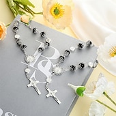 cheap Car Pendants &amp; Ornaments-Car Rosary 2 Pcs Rearview Mirror Auto Rosary Hanging Personalized Car Cross Blessing Catholic Car Medal for Truck Bike Motorcycle Car Mirror Hanging Accessories Decors