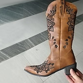 levne Cowboy &amp; Western Boots-tyrkysové dámské westernové kovbojské boty se složitou květinovou výšivkou pro stylové i běžné nošení