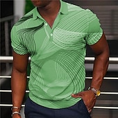 billige Geometrisk polo for menn-Herre Geometrisk Poloskjorter Golf skjorte Kortermet Poloskjorter Skjorter med krage Business Casual Ferieklær Formell klær Festivalklær Knapper 3D-utskrift Blå Brun Grønn
