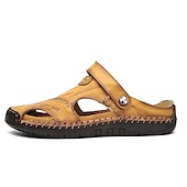 billiga Utomhussandaler-Herr Sandaler Lädersandaler Plusstorlekar Handgjorda skor Komfortskor Promenad Ledigt Strand Läder Andningsfunktion Loafers Spänne Mörkbrun Svart Brun Sommar Vår