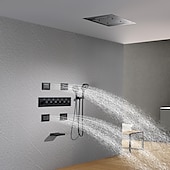 cheap Shower Faucets-Shower Faucet,Rainfall Shower System Thermostatic Mixer valve Body Jet Massage Set - Rainfall Shower Multi Spray Shower Waterfall Contemporary Painted Finishes Mount Inside Brass Valve