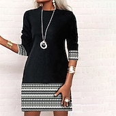 ieftine Rochie cu dungi și geometrică-Pentru femei Rochie Mini Rochie hanorac Rochie casual Rochie de iarnă Rochie Corset Modă De Bază În aer liber Petrecere Stradă Fit regulat Geometric Dungi Manșon Lung Stil Nautic Negru Alb Roșu Vin