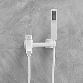 abordables Robinets pour baignoire-Robinet de baignoire à double bec mural blanc, mélangeur de remplissage de baignoire en laiton avec douchette à main, valve en céramique commande à une poignée