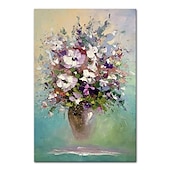 お買い得  花/植物画-ミンチュラ 手作り 厚いテクスチャー 花 油絵 キャンバス 壁アート 装飾 モダン 抽象画 ホームデコレーション ロールフレームレス 未延伸絵画