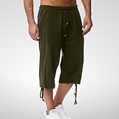 abordables Clásico-Hombre Pantalones Capri Pantalones cortos de lino Pantalones cortos de verano Pantalones cortos de playa Bolsillo Cintura elástica Correa Plano Suave Transpirable Medio corto Deporte Casual Negro