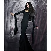 tanie Peruki z postaciami z filmów-rodzina addamsów 40 cali 100 cm ekstra długie czarne peruki dla kobiet peruka z prostymi włosami naturalne czarne peruki na imprezę morticia addams peruka damska peruki karnawałowe