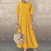 abordables Vestido a Rayas y Geométrico-vestido casual de mujer vestido swing vestido de lunares vestido largo vestido maxi verde azul amarillo manga corta estampado de lunares primavera verano cuello redondo básico diario fin de semana