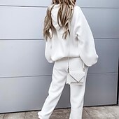 cheap Women&#039;s Tracksuit-Women&#039;s Active Streetwear Tracksuit Pants Sets Sweatshirt Long Sleeve Hooded Solid Color Sports Outdoor Casual Black White Green Fall &amp; Winter Regular Fit