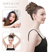 cheap Chignons-Messy Bun Hair Piece Hair Bun Scrunchies Synthetic Wavy Curly Chignon Ponytail Hair Extensions Thick Updo Hairpieces for Women Girls Kids 1PCS