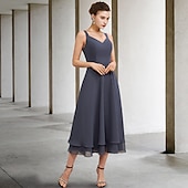 preiswerte Mit Jacke-A-Linie Mutter der Braut Kleid elegant V-Ausschnitt Tee-Länge Chiffon Spitze ärmellos Jackenkleider mit Tierung einfarbig maßgeschneiderte Größe kostenlos