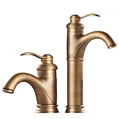 abordables Clásico-Grifo monomando para baño, cascada/juego central de un orificio de latón, grifo de lavabo de baño tradicional de latón que contiene agua fría y caliente