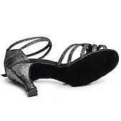 cheap Latin Shoes-Women&#039;s Black Glitter Latin Dance Shoes – Strappy Open-Toe Ballroom Heels with Ankle Strap and Comfortable Suede Sole, Perfect for Salsa, Latin, and Tango Dancing