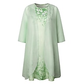 cheap Plus Size Collection-Women&#039;s Plus Size Curve Two Piece Dress Floral Round Neck Print 3 4 Length Sleeve Spring Summer Casual Knee Length Dress Casual Daily Dress