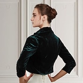 billige bryllup gjesteomslag-Grønn Kvinners Bolero Shrug Fløyels Kåper  Jakker Elegant Holder Varme 3/4 Lengde Ermer Fløyels Bryllupsgjester Wraps Med Ren Farge Bryllup Høst  Vinter antrekk å imponere