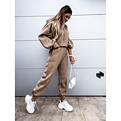 cheap Women&#039;s Tracksuit-Women&#039;s Active Streetwear Tracksuit Pants Sets Sweatshirt Long Sleeve Hooded Solid Color Sports Outdoor Casual Black White Green Fall &amp; Winter Regular Fit