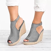cheap Women&#039;s Sandals-Women&#039;s Wedge Sandals Plus Size Outdoor Office Daily Solid Colored Summer Buckle Peep Toe Casual Minimalism Walking Nubuck Faux Suede Buckle Black Pink Blue