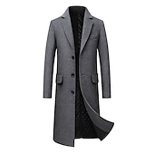 billiga Trenchcoat för män-Herr Vinterkappa Rock Trenchcoat Kontor &amp; Karriär Dagliga kläder Vinter Ylle Håller värmen Tvättbar Ytterkläder Kläder Mode Uppvärmning Solid färg Flera fickor Nedvikt Enkelknäppt