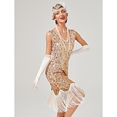 olcso Ruhák-Ordító 20-as évek 1920-as évek Koktélruha Flapper ruha Ruhák Álarcosbál Szabályos A nagy Gatsby Charleston Esküvői Vendég Flitter Rojt Női Mindszentek napja Farsang Álarcos mulatság Farsang Esküv