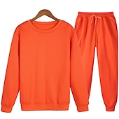 abordables chándal y sudadera con capucha para hombre-Hombre Tracksuit Sudadera Caqui claro. Azul Piscina Morado Rosa Amarillo Cuello Barco Color sólido 2 Piezas Deporte Casual Ropa de calle Ropa de calle Ropa deportiva Casual Invierno Otoño Ropa
