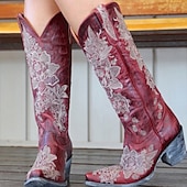 levne Cowboy &amp; Western Boots-tyrkysové dámské westernové kovbojské boty se složitou květinovou výšivkou pro stylové i běžné nošení