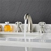 cheap Multi Holes-Widespread Bathroom Sink Mixer Faucet, 3 Holes 2 Handle Basin Tap, Retro Style Crystal Handle Brass Bathroom Sink Faucet Contain with Supply Lines and Hot Cold Water Hose Deck Mounted