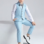 billige Guttens formelle drakt-skjorte for gutter &amp; bukse klær sett 4 deler langermet marineblå ensfarget bomull skoleferie mild preppy stil 3-13 år