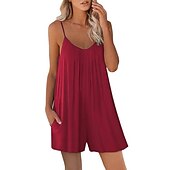economico Salopette-Per donna Taglie UE / USA Tute Streetwear Tinta unita Senza maniche Corpetti Pantaloncini larghi Stondata Collage Casual / quotidiano Morbido Nero Verde militare Rosso Estate