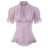 halpa Topit-Rokokoo Viktoriaaninen Keskiaika Pusero / hame Korsetti Viikinki Maria Antonietta Haltia Pitsi Naamiaispuku Naisten Merirosvo Kuninkaallinen Steampunk Halloween Karnevaali Naamiaiset Suoritus