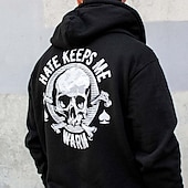 Men's Graphic Skull Print Hoodie Hoodies Sweatshirt Streetwear Cool Long Sleeve Hooded Going out Streetwear Black Front Pocket Winter Fall & Winter Designer4