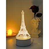 cheap 3D Night Lights-Eiffel Tower 3D LED Optical Illusion Acrylic Night Light with USB Powered Bedroom Decoration Table Lamp Birthday Fashion Style Gift for Child Baby Kids