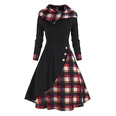 Damskie Sukienka midi Sukienka w kratę Codzienne sukienki Sukienka ołówkowa Moda Zimowe ubranie Urlop Codzienny Luźna Kratka Kolorowy blok Długi rękaw Kaptur Czarny Czerwony Wiosna Jesień Zima tanie Sukienki koszulowe-Damskie Sukienka midi Sukienka w kratę Codzienne sukienki Sukienka ołówkowa Moda Zimowe ubranie Urlop Codzienny Luźna Kratka Kolorowy blok Długi rękaw Kaptur Czarny Czerwony Wiosna Jesień Zima